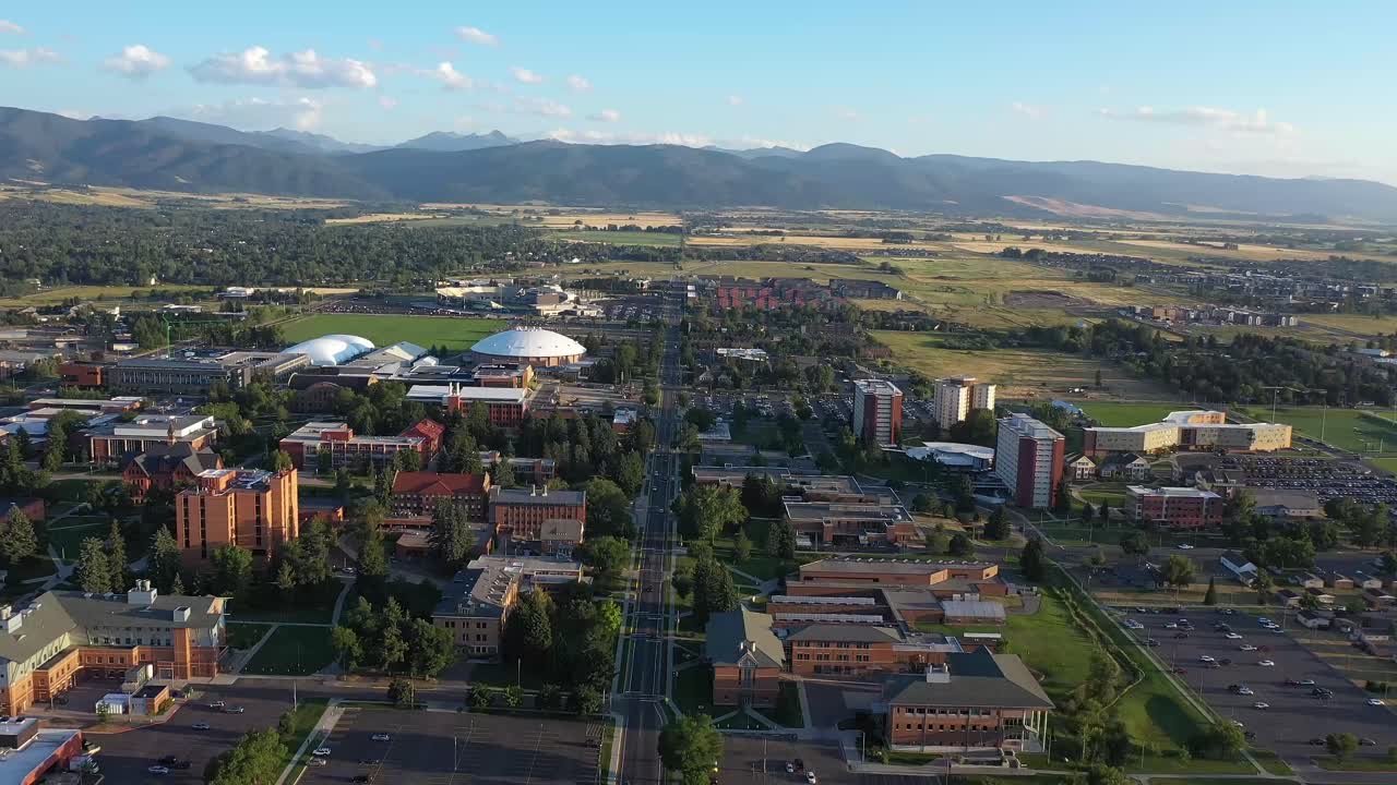 Aerial View of Montana State University Campus in Bozeman, Montana.