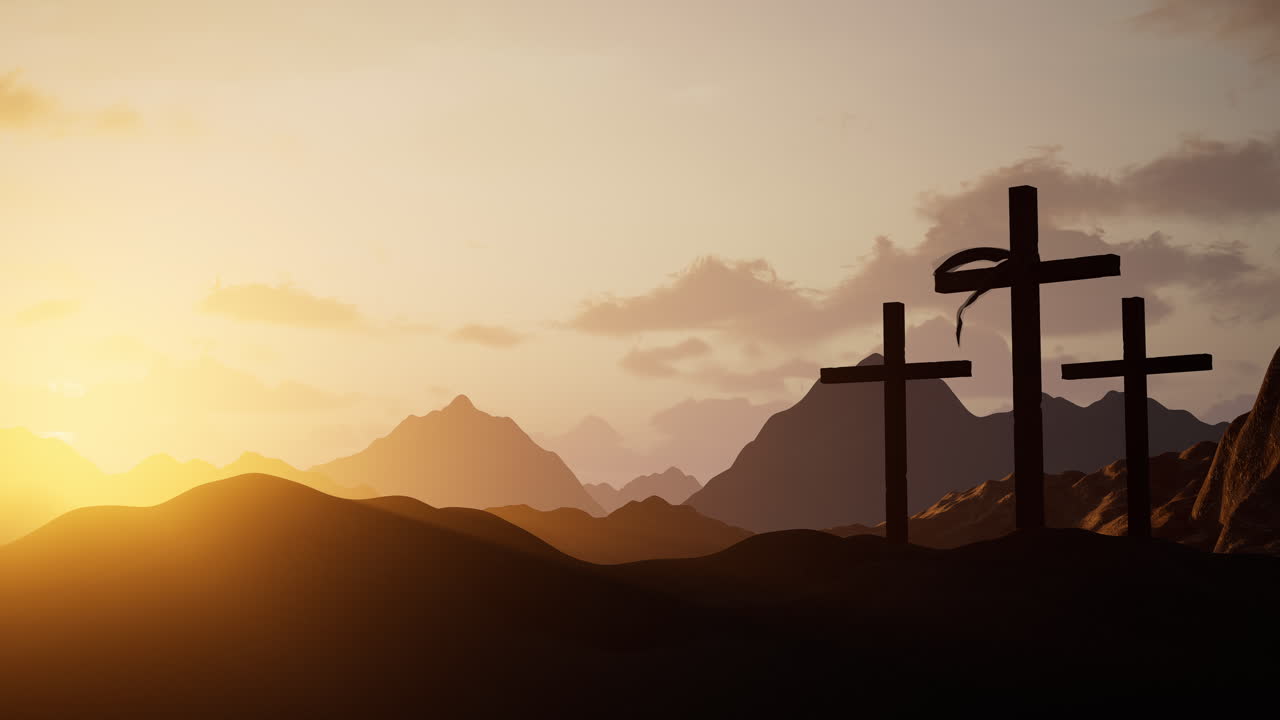 Three Crosses on Calvary at Sunrise