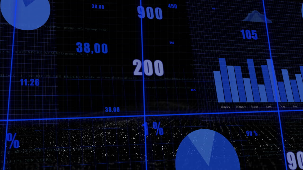animación del procesamiento de datos financieros sobre un fondo negro