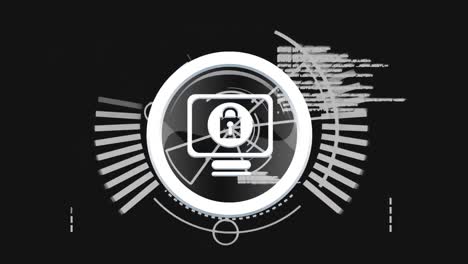 Animation-Eines-Online-Sicherheitsvorhängeschlosses-Mit-Datenverarbeitung-Im-Hintergrund