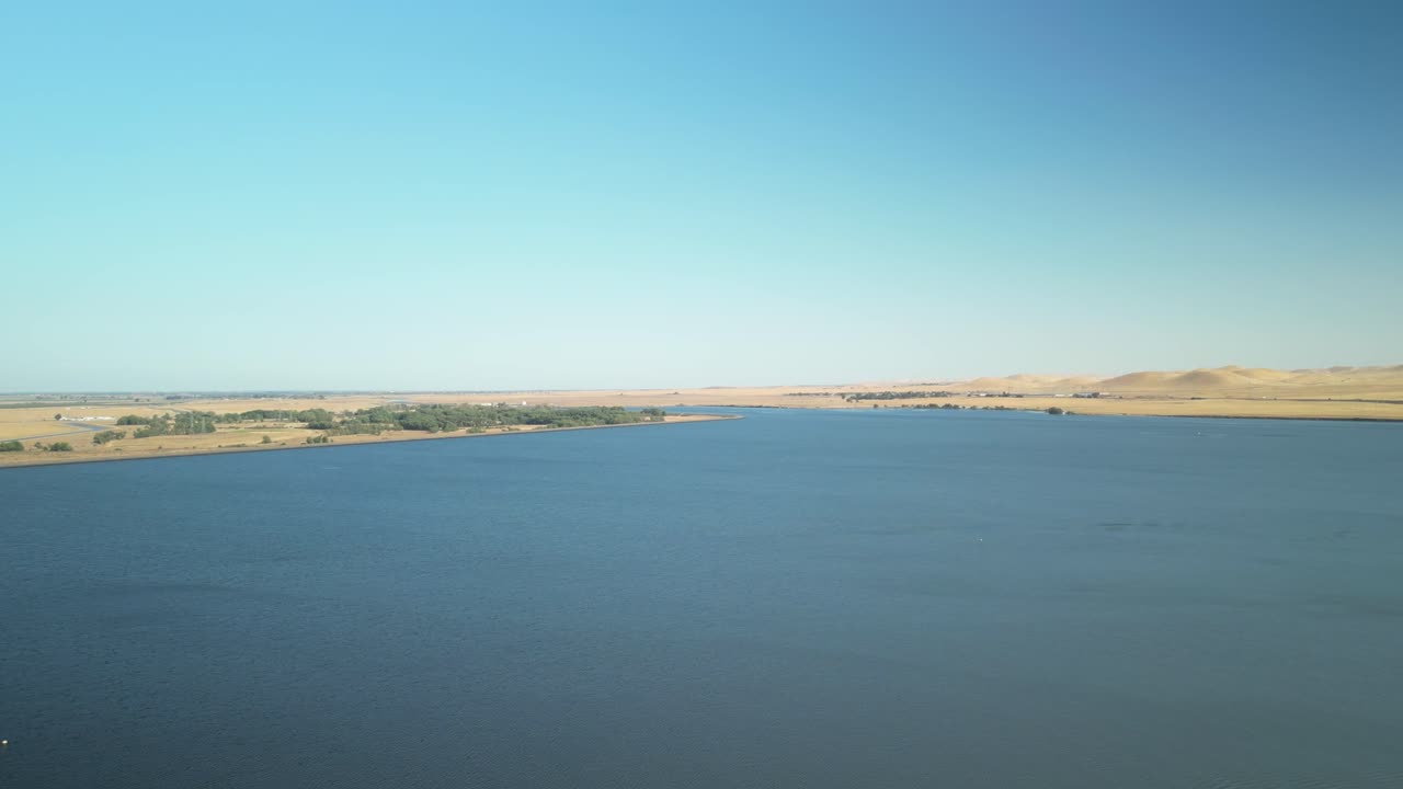 Serene Lake Landscape Under a Clear Blue Sky