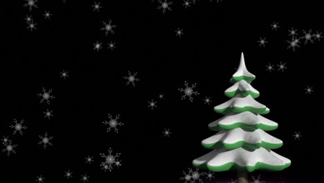 Animation-of-snow-falling-over-fir-tree-on-black-background