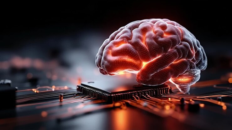 A brain on top of a circuit board