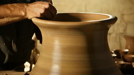 potter shaping clay on wheel