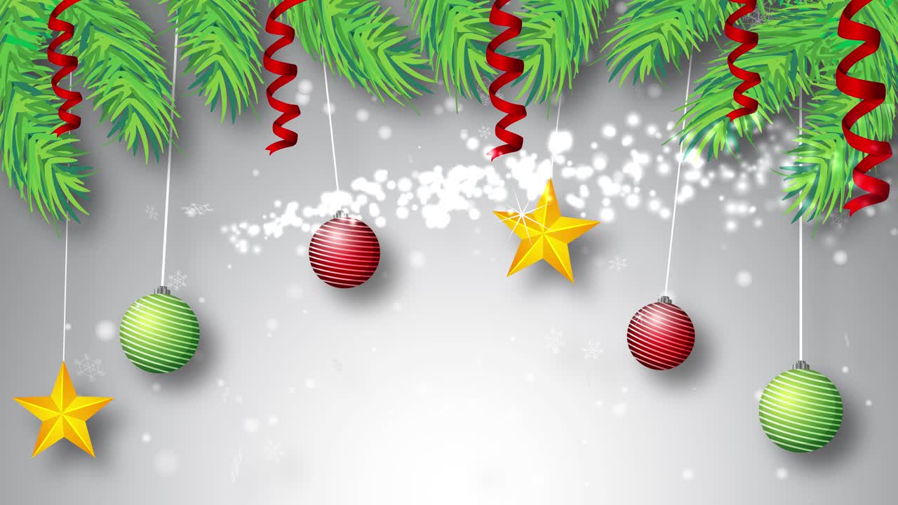 decoraciones de navidad animadas y nieve cayendo.