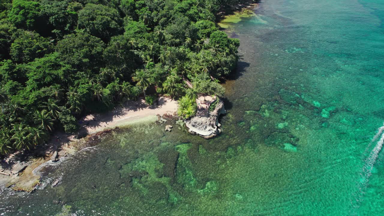 Orbit view of beaches in Manzanillo National Park, Costa Rica. Tropical vegetation on the beach.