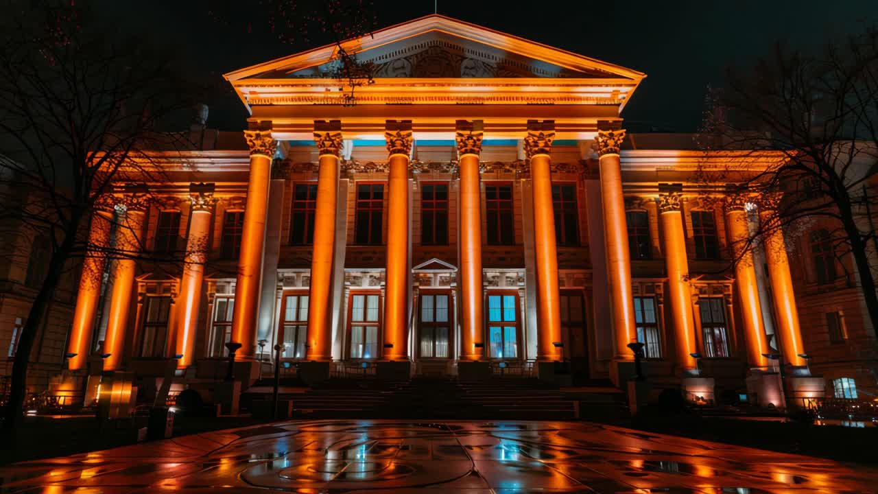 Orange Illuminated Historic Building at Night