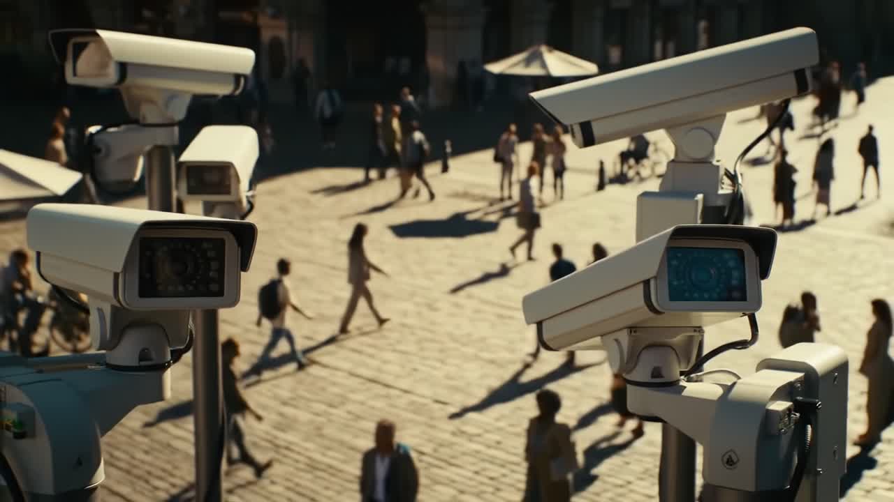 Surveillance in a Busy Urban Space: An Overview of Security Cameras Monitoring Pedestrians and Activities in a Lively Public Area