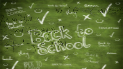 animation of mathematical equations over back to school text on green background