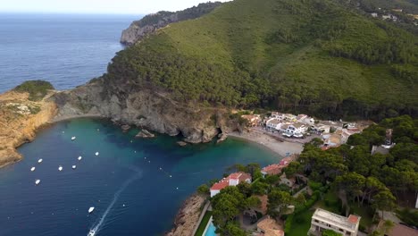 Aerial-view-of-Cala-Sa-Tuna-in-the-Costa-Brava,-Catalonia