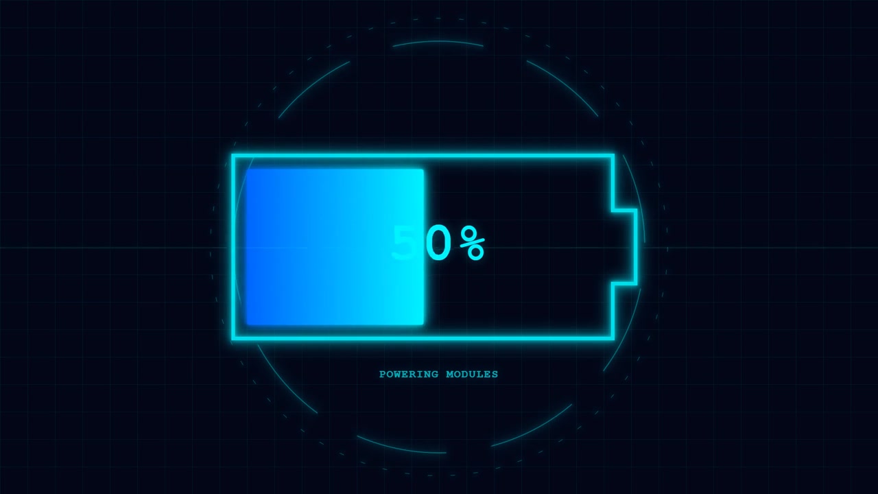 Digital Battery Charging Progress Bar with Futuristic HUD Interface