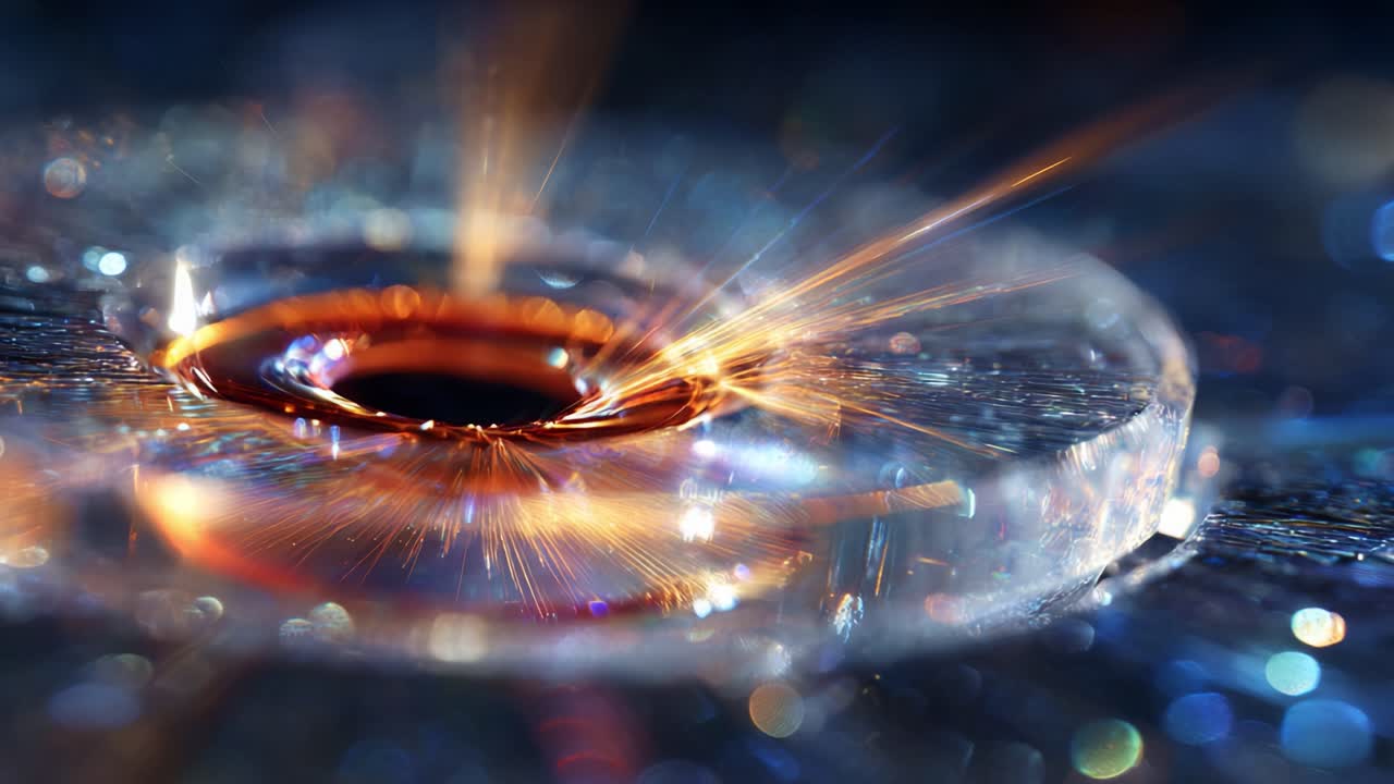 A mesmerizing close-up of a vibrant, swirling phenomenon showcasing the brilliance of light and motion around a central shimmering vortex of color and energy in a dynamic setting
