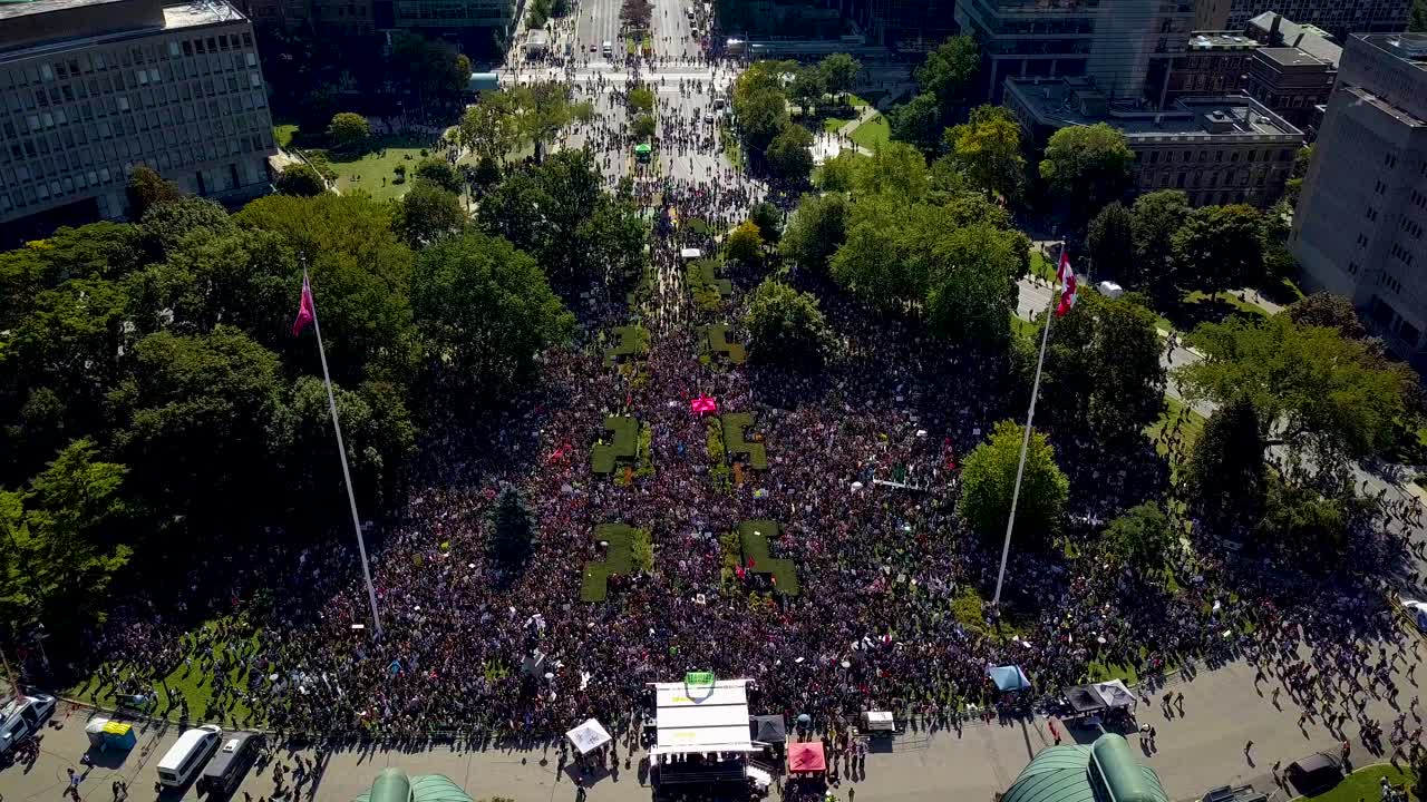 Massive Protest in Ottawa: Aerial View of a Large Crowd Gathering