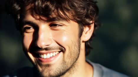 retrato de un hombre sonriente con cabello marrón y barba