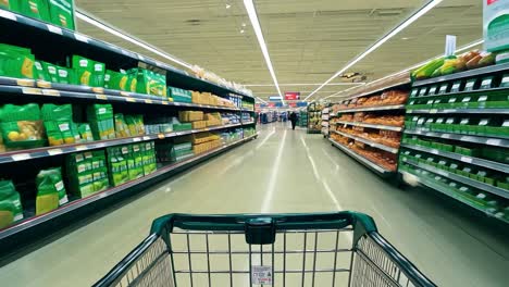 a person walking down a grocery store aisle