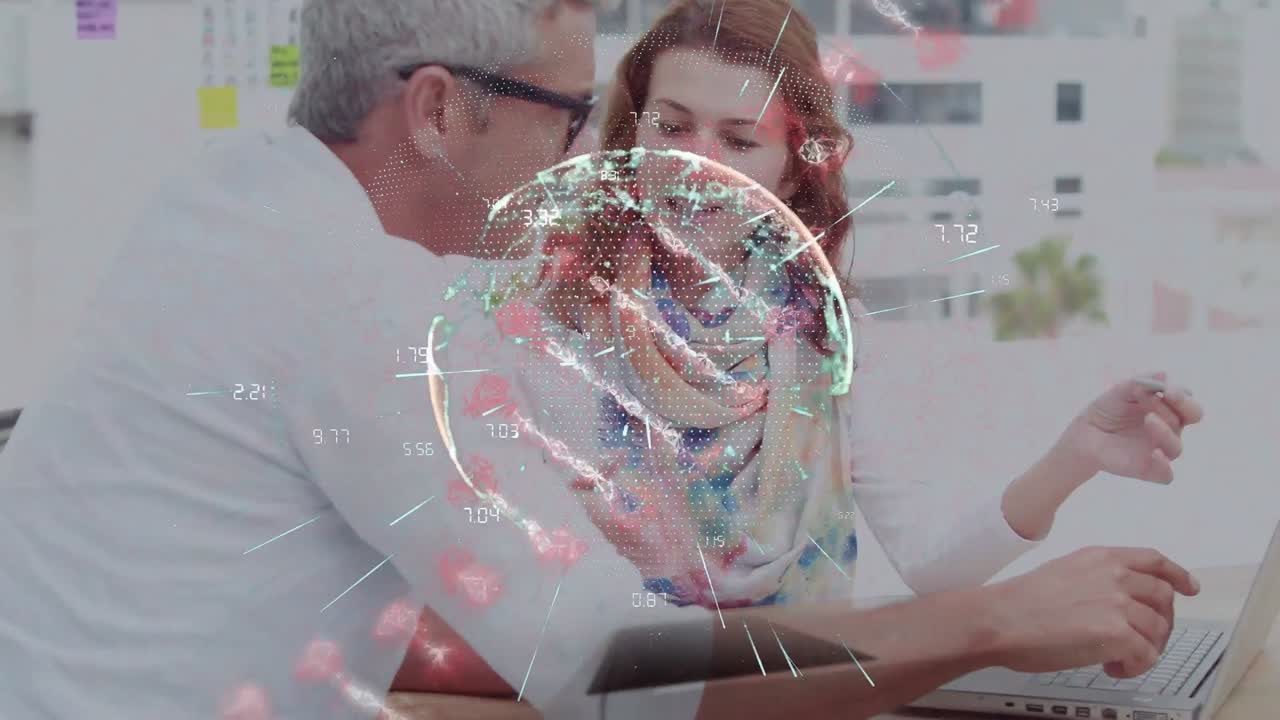 animación del globo con una red de conexiones sobre las personas estudiando