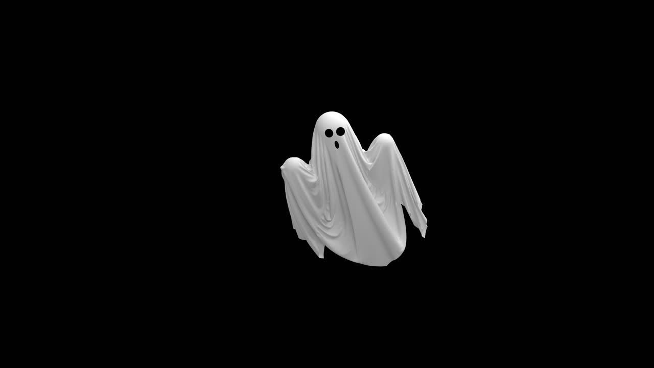 Cartoon flying white ghost with alpha channel