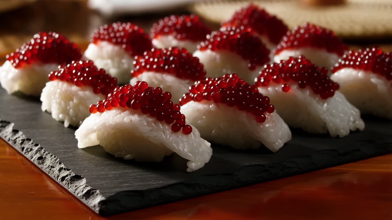 Sushi Nigiri ngon kèm trứng cá hồi đỏ tươi