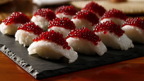 Delicious Sushi Nigiri with Bright Red Fish Roe