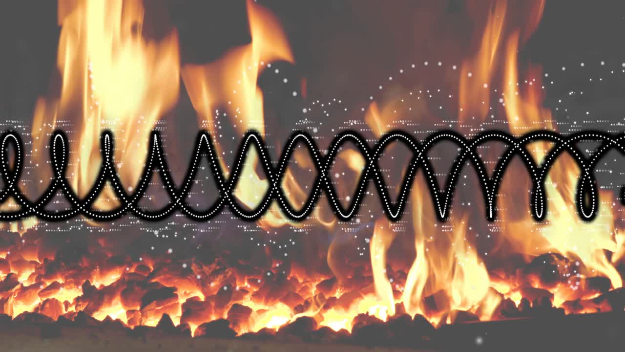 On loop start waveform graphic expanding peaks and flames flickering to visualize audio rhythm