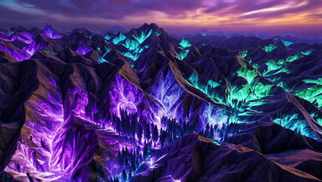 vibrant glowing fantasy mountain landscape