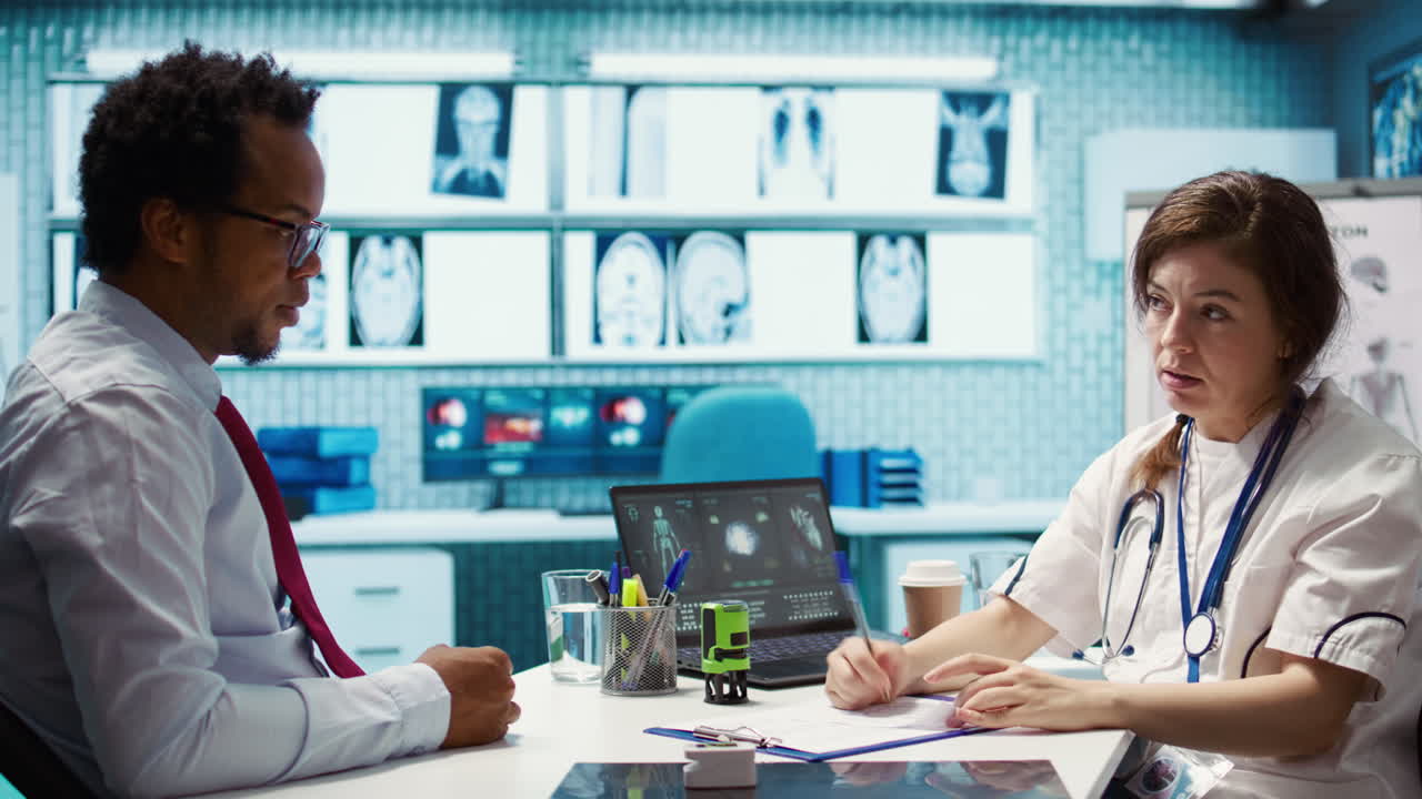 General practitioner putting his stamp on a prescription document