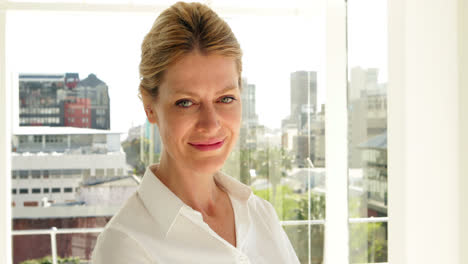 businesswoman turning to the camera