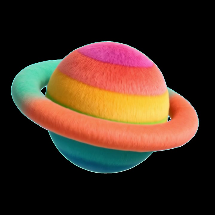Rotating Rainbow Colored Furry Planet with Rings