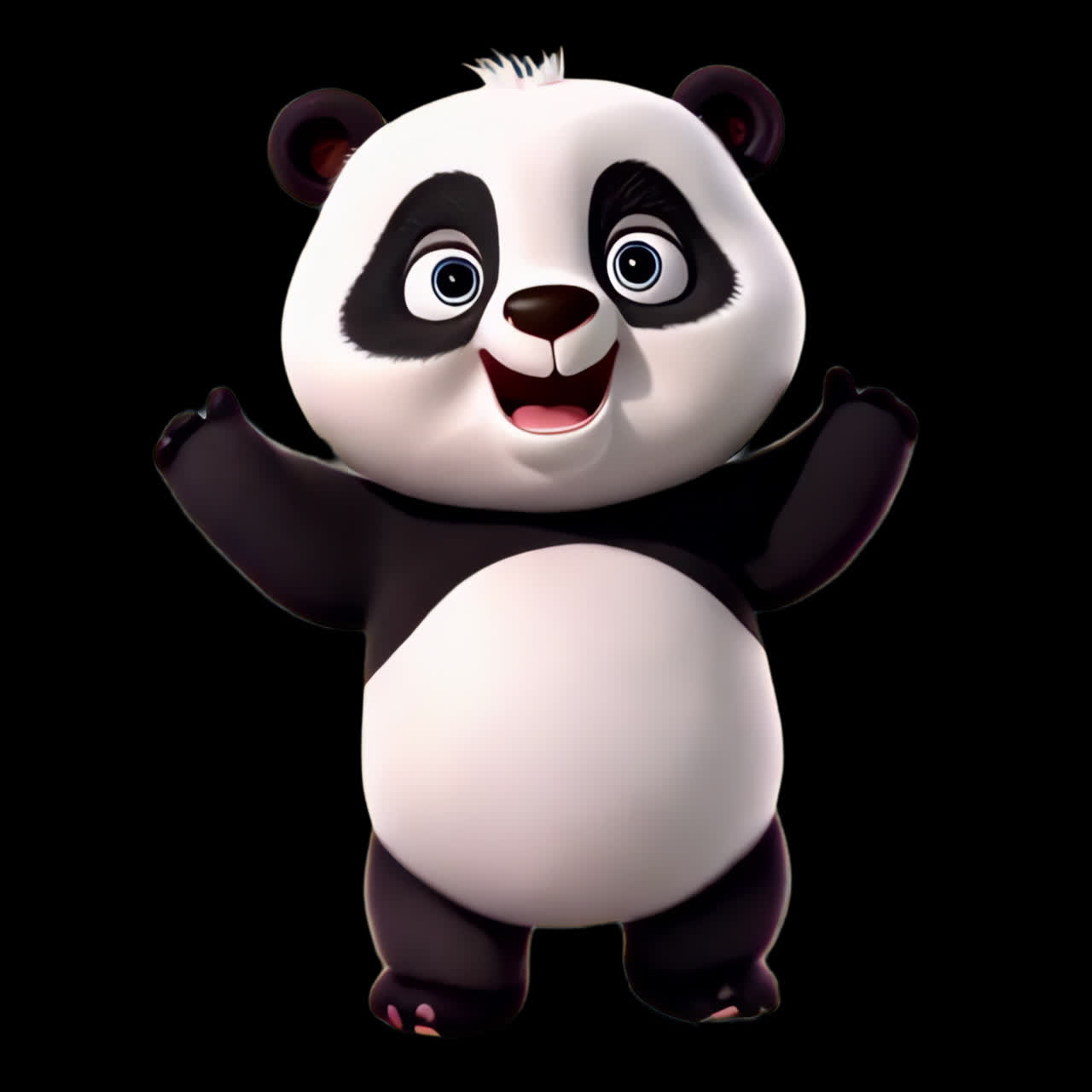 Animazione di personaggio panda animato carino isolata, video 4K trasparente, canale alfa, ProRes