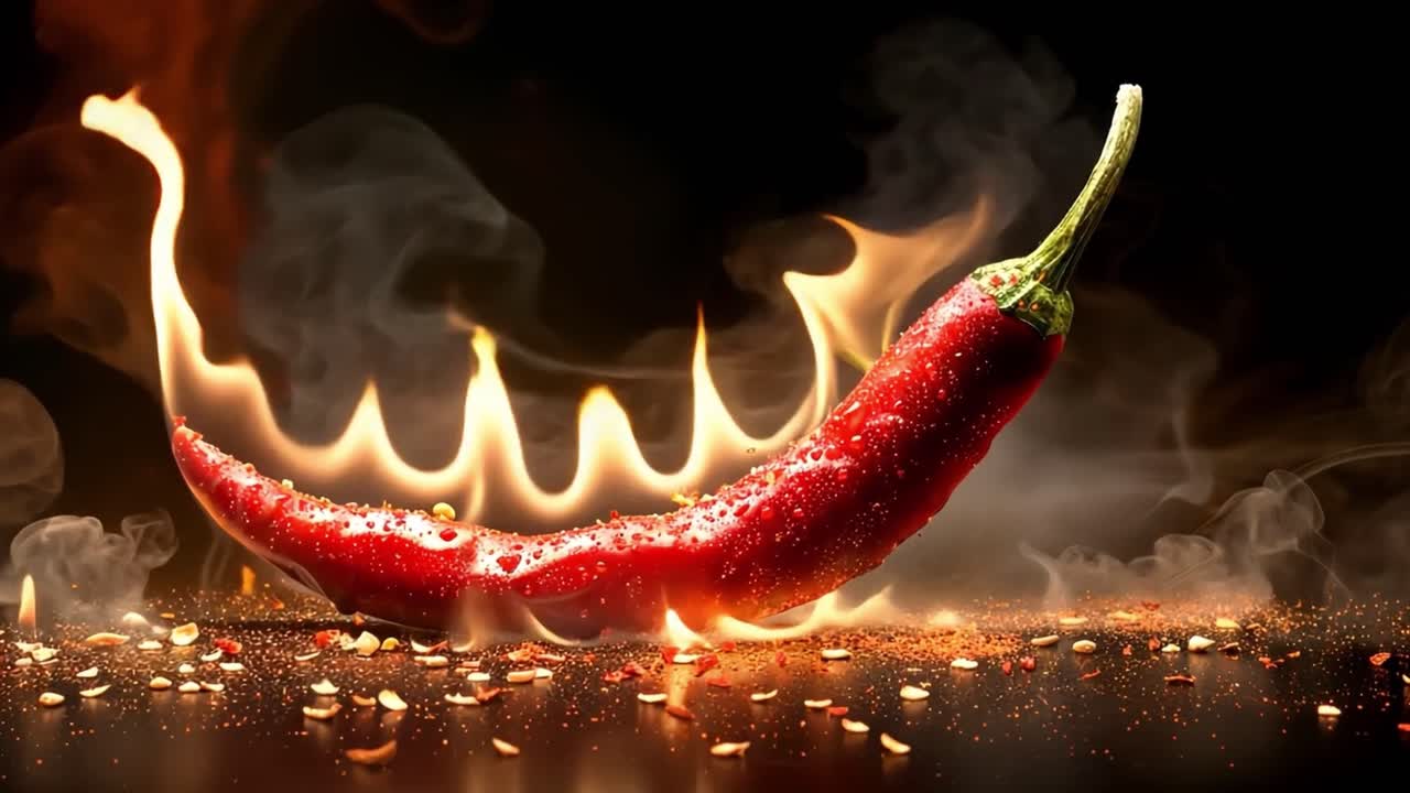 Flaming Red Chili Pepper with Spices