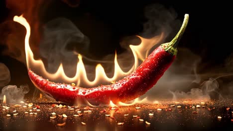flaming red chili pepper with spices