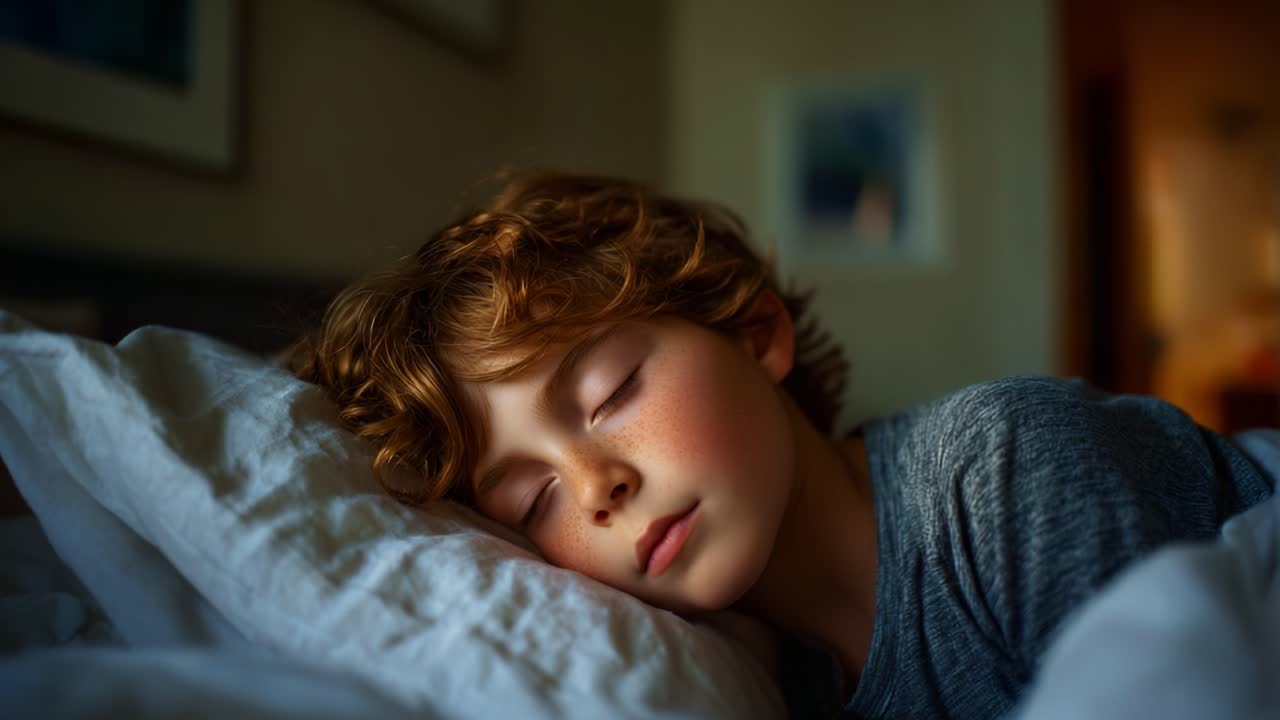 Una scena serena di un bambino piccolo che dorme beatamente su morbidi cuscini, che cattura l'innocenza e la tranquillità dell'infanzia in un ambiente accogliente della camera da letto
