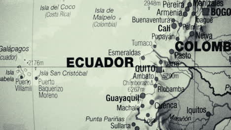 detailed black and white map of ecuador and parts of colombia