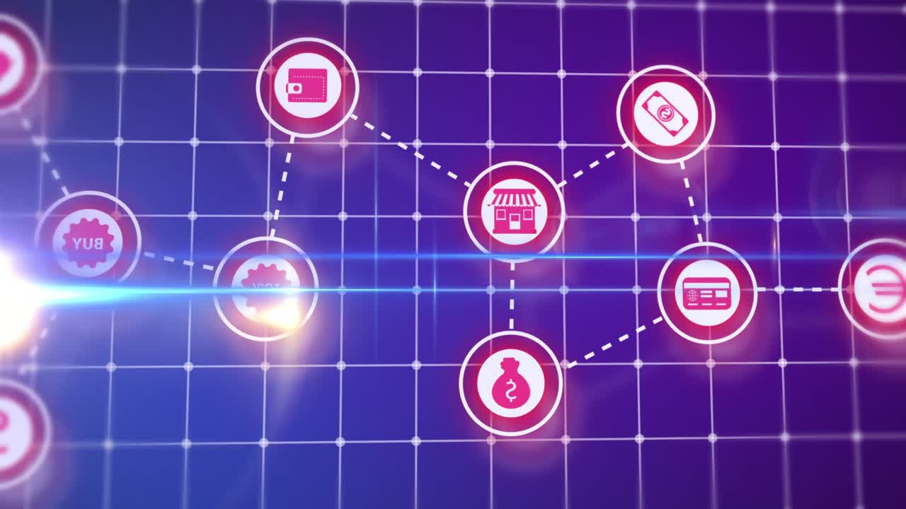 animación de transacciones monetarias de compras minoristas en línea. concepto de comercio electrónico. tecnología omnicanal. 4k