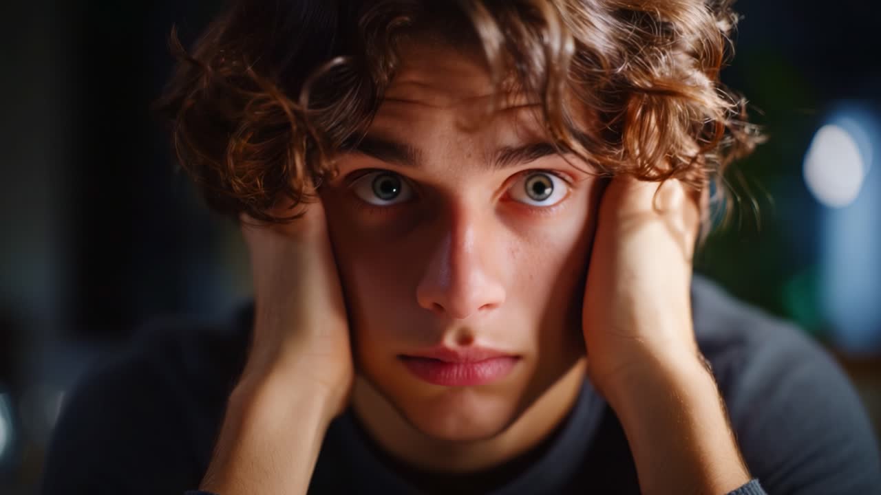 A Young Man in Distress: Emotional Reflection Highlighting Anxiety and Concern Captured in Two Expressive Frames of Struggle and Realization
