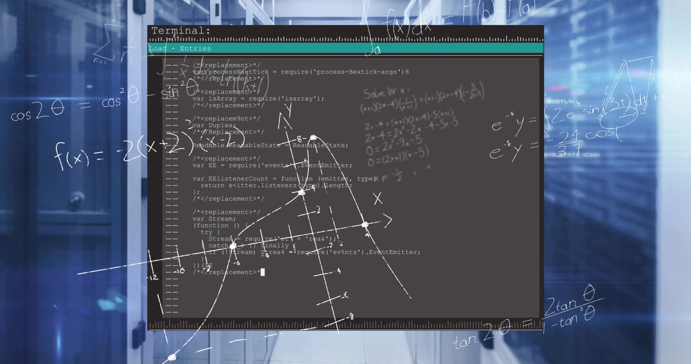 Animation von mathematischen Gleichungen und Datenverarbeitung über Serverraum