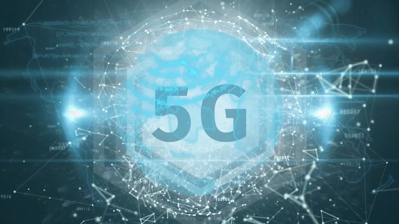 animación de texto 5g a través de una red de conexiones