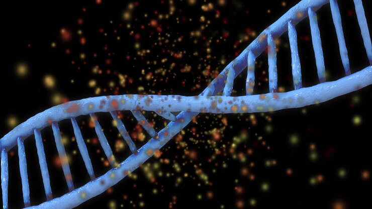 Animation of dna strand over moving spots