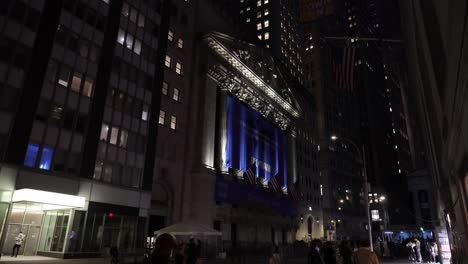 soft evening light reflecting off the glass buildings of wall street with minimal foot traffic