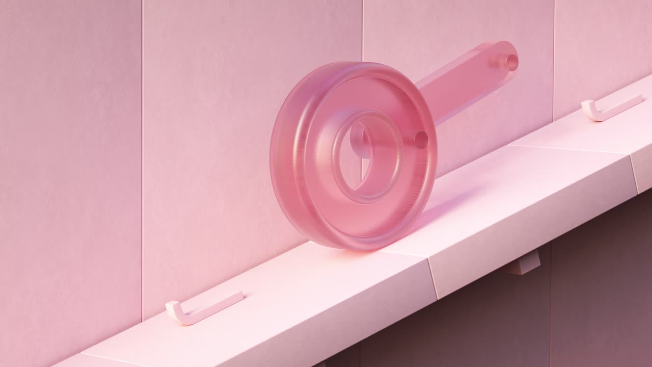 A loopable 3d render animation of pink transparent bearing rotating and climbing