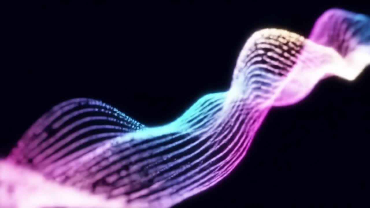 An animated display of vibrant wave patterns flows gracefully, captivating the audience at a digital art exhibition. This stunning visual captures the essence of modern creativity and technology.