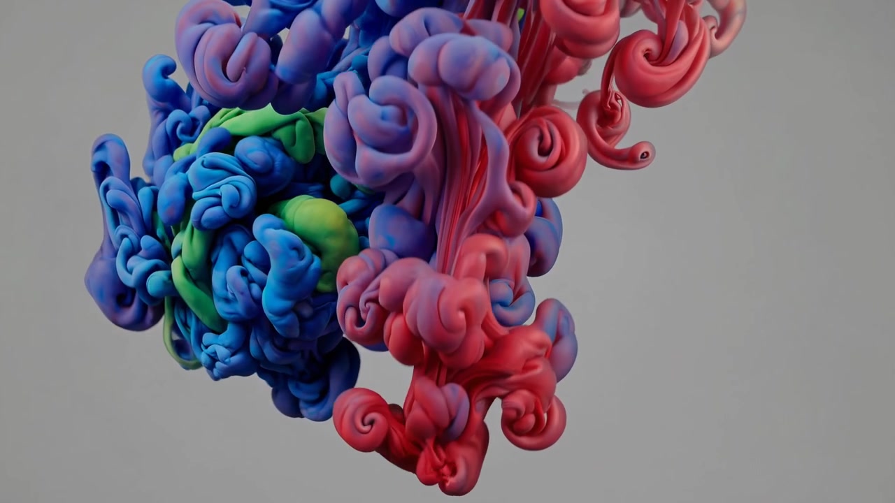 Vibrant Blue, Red, and Green Ink Swirling in Water
