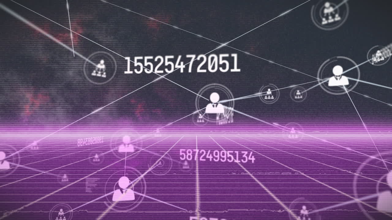 анимация сетей соединений с иконками над обработкой данных