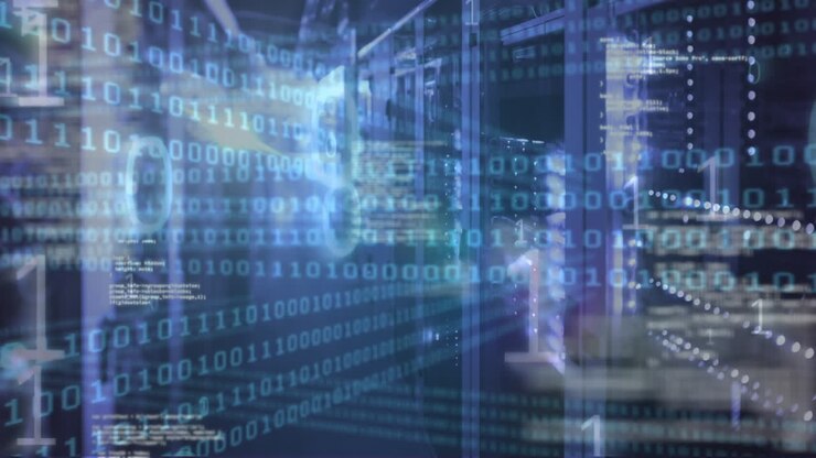 Animation of binary coding and data processing over computer servers