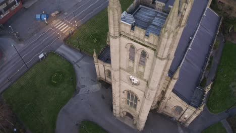 aerial view of st jame's church in the midlands, christian, roman catholic religious orthodox building in a mainly muslim area of stoke on trent in staffordshire, city of culture