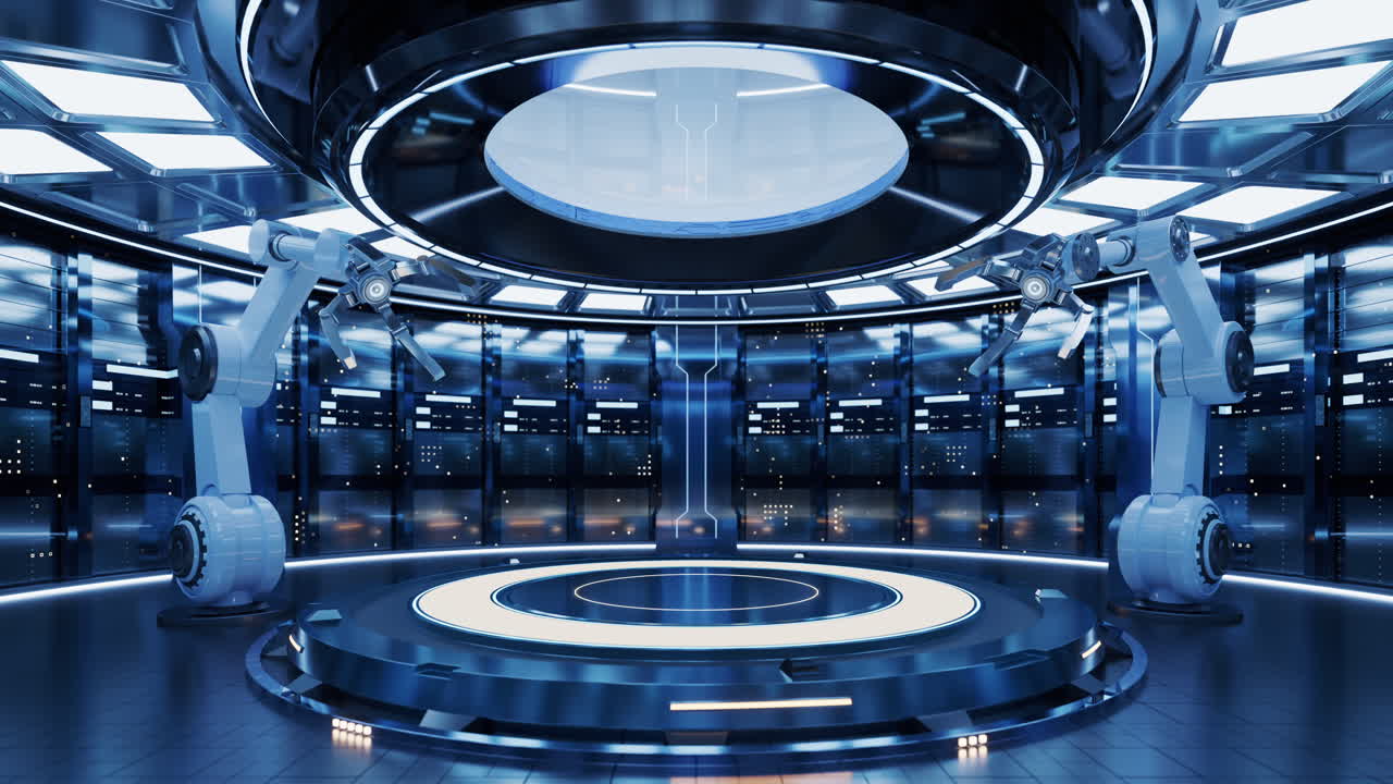 기계적 팔과 빈 무대, 3d 렌더링