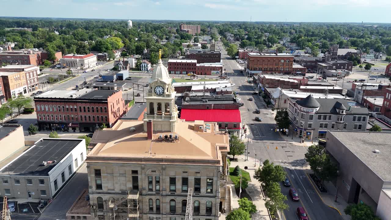 Marion County Courthouse and Marion Ohio downtown - aerial drone