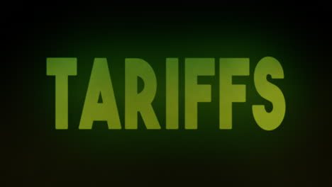 a rising cloud of toxic green gas, revealing the text tariffs, appearing from the darkness with an ominous glow