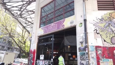 facade of buenos aires city flea market famous travel landmark, building entrance neighborhood. view