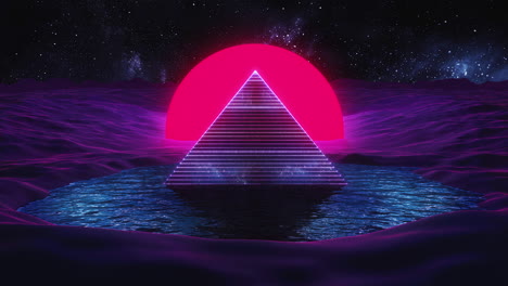 a breathtaking neon pyramid sunset unfolds beautifully over a stunning cosmic landscape